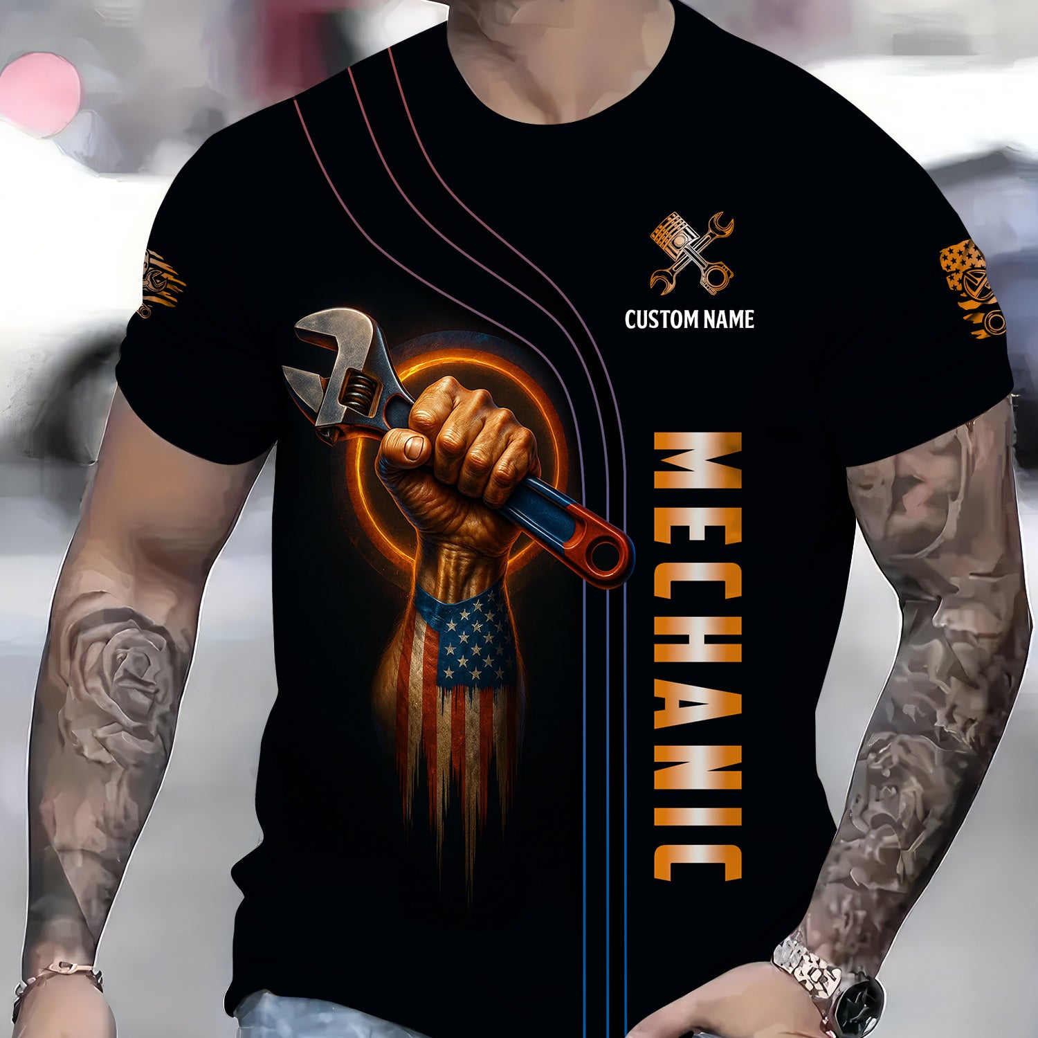 Personalized Mechanic Shirt, I'm An American Mechanic, USA Flag Skull Design, Gift For Men