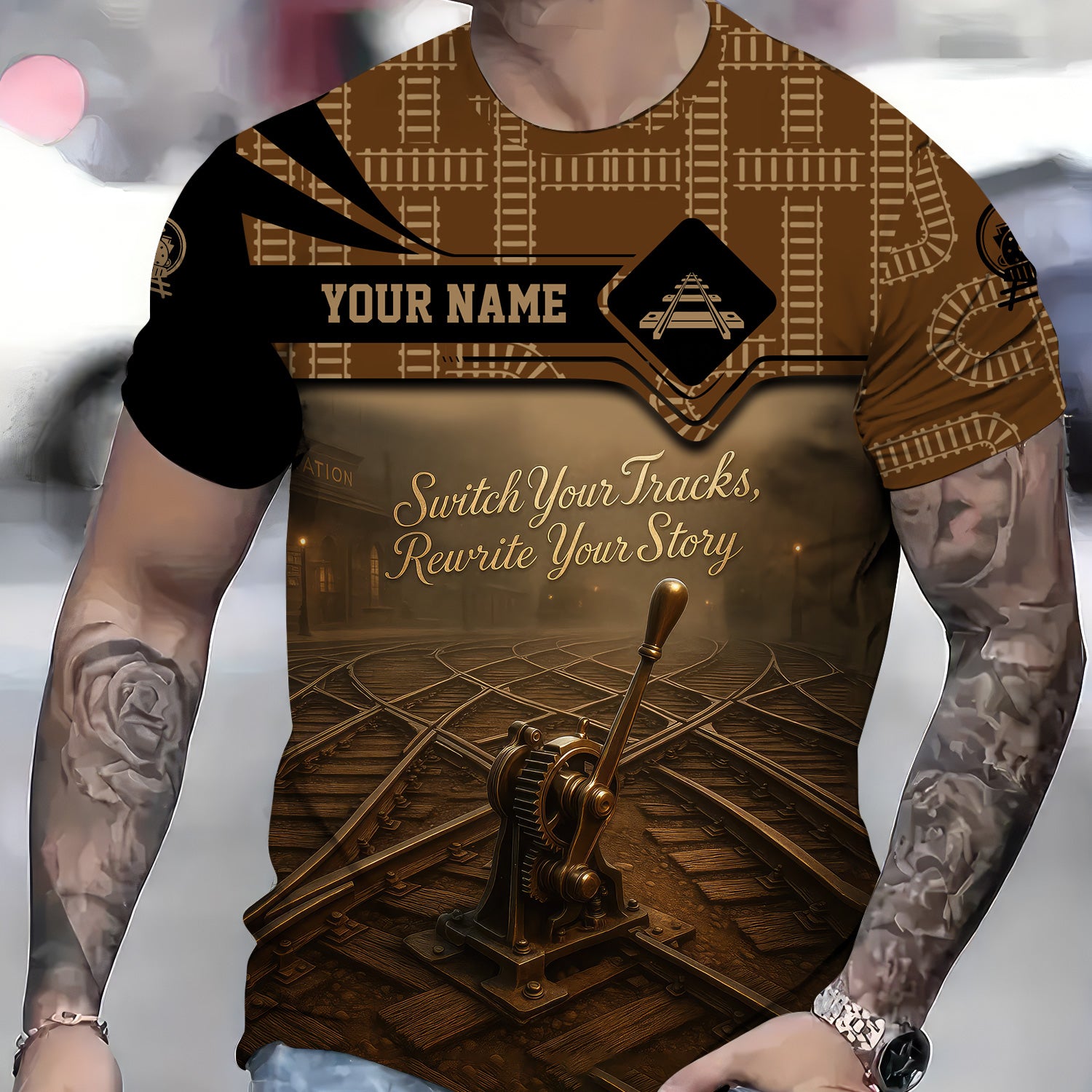 Custom Name Steam Train T-shirt, Switch Your Tracks Rewrite Your Story, Railroad Design, Train Lover Gift