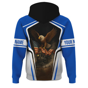 Railspirit Personalized Conrail Railroad Hoodie American Eagle Vintage Train Zip Up Hoodie