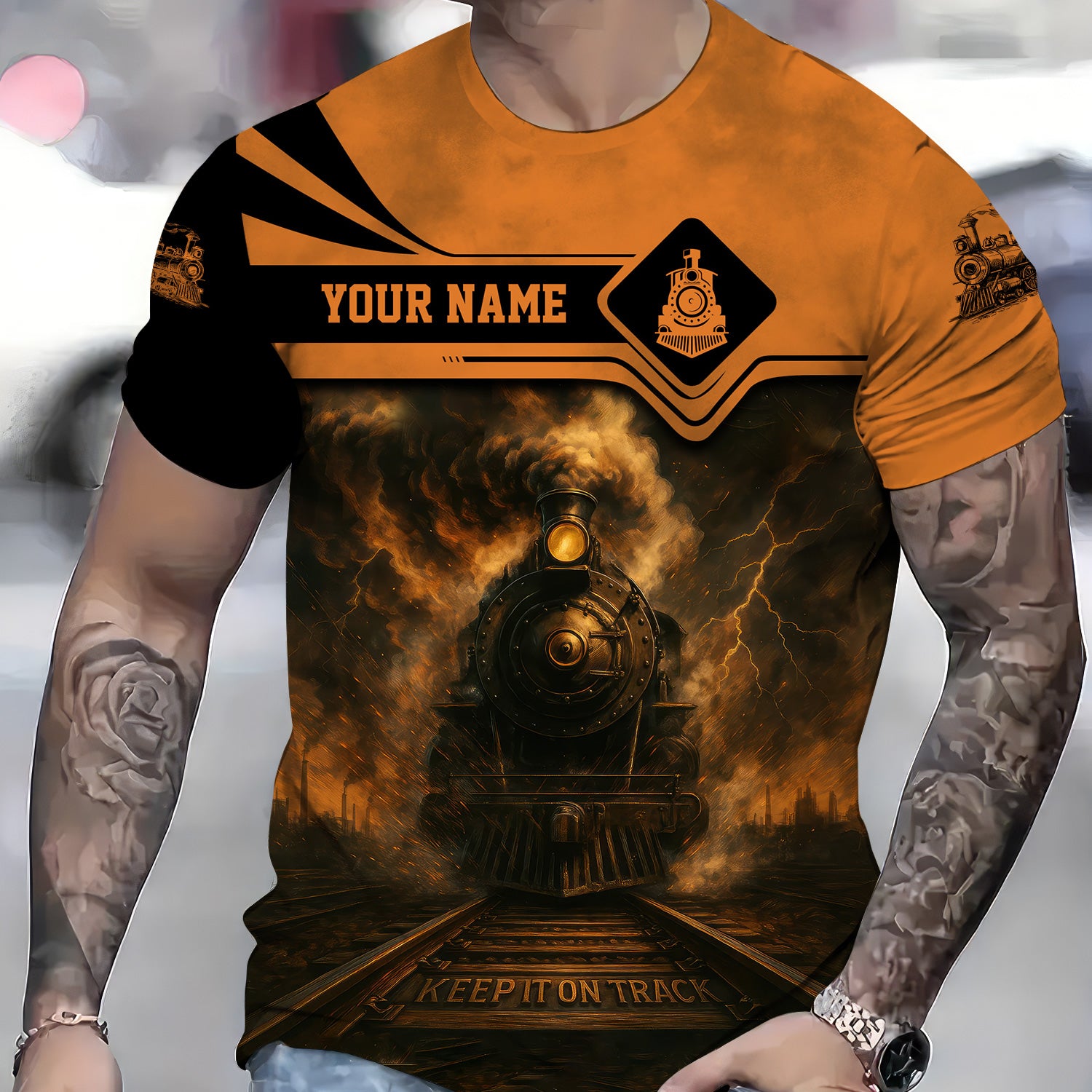 Custom Name Steam Train T-shirt, Keep I On Track, Vintage Train Design, Train Lover Gift