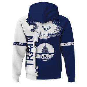 Railspirit Personalized Baltimore and Ohio Railroad Hoodie Engine Heartbeat and Track Love Style B&O Zip Up Hoodie Gift Idea For Train Lovers