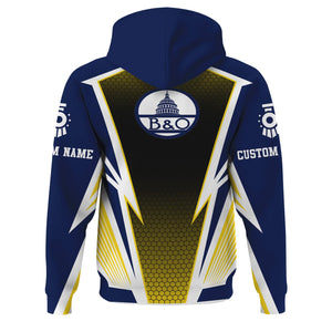 Railspirit Personalized Baltimore and Ohio Railroad Hoodie Lightning Graphic Style B&O Zip Up Hoodie Gift Idea For Train Lover