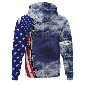 Railspirit Personalized Baltimore and Ohio Railroad Hoodie Retro American Express Train With USA Flag B&O Zip Up Hoodie