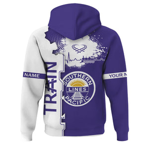 Railspirit Personalized Southern Pacific Railroad Hoodie Engine Heartbeat and Track Love Style Zip Up Hoodie Gift Idea For Train Lovers