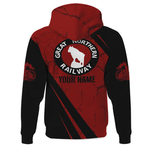 Railspirit Personalized Great Northern Railway Hoodie Crackle Texture Style GNR Train Zip Up Hoodie For Trackhead