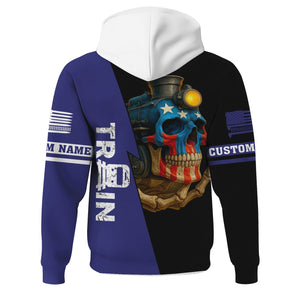 Railspirit Personalized Chicago, Burlington and Quincy Railroad Hoodie Train Skull American Flag Zip Up Hoodie All Over Print