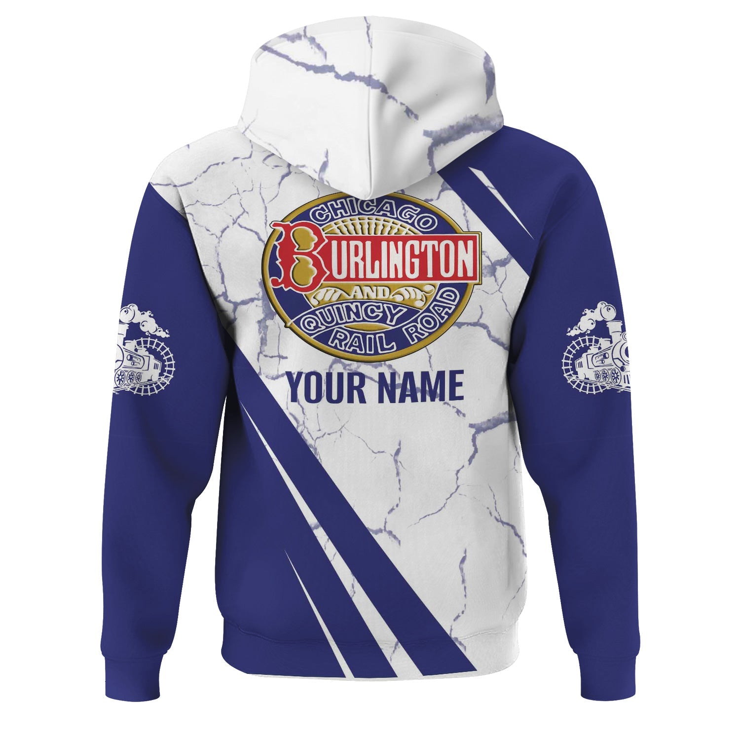 Railspirit Personalized Chicago, Burlington and Quincy Railroad Hoodie Crackle Texture Style Train Zip Up Hoodie For Trackhead