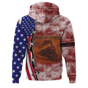 Railspirit Personalized Delaware, Lackawanna and Western Railroad Hoodie Retro American Express Train With USA Flag DL&W Zip Up Hoodie