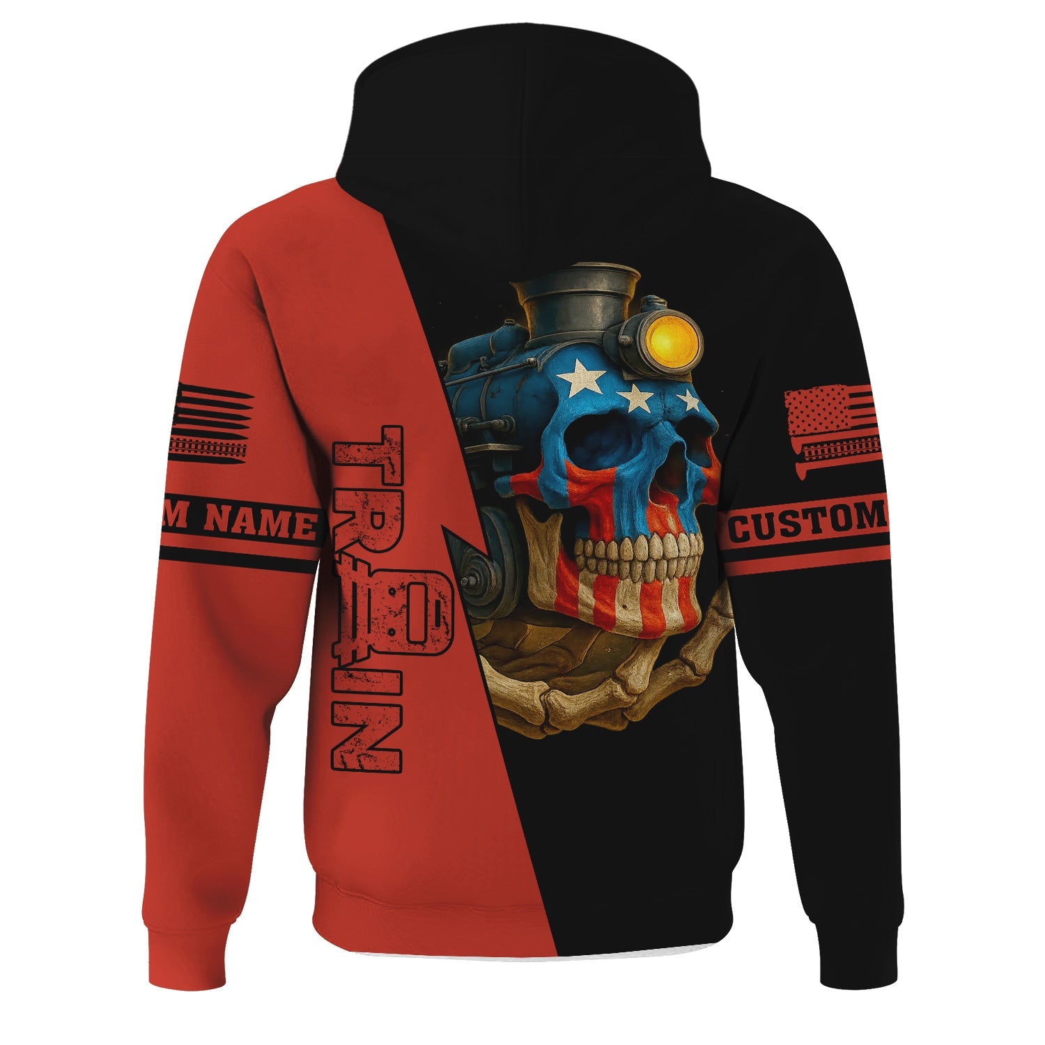 Railspirit Personalized Chicago and North Western Railway Hoodie Train Skull American Flag Zip Up Hoodie All Over Print