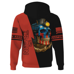 Railspirit Personalized Chicago and North Western Railway Hoodie Train Skull American Flag Zip Up Hoodie All Over Print