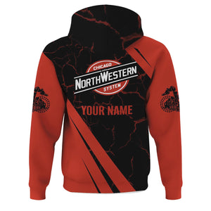 Railspirit Personalized Chicago and North Western Railway Hoodie Crackle Texture Style Train Zip Up Hoodie For Trackhead