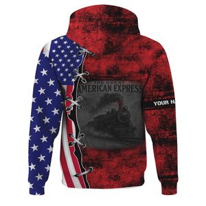 Railspirit Personalized Chicago, Milwaukee, St. Paul and Pacific Railroad Hoodie Retro American Express Train USA Flag Milwaukee Road Zip Up Hoodie