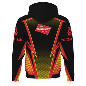 Railspirit Personalized Chicago, Milwaukee, St.Paul and Pacific Railroad Hoodie Lightning Graphic Style Milwaukee Road Zip Up Hoodie Gift For Train Lover