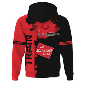 Railspirit Personalized Chicago, Milwaukee, St. Paul and Pacific Railroad Hoodie Engine Heartbeat and Track Love Style Milwaukee Road Zip Up Hoodie