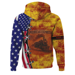 Railspirit Personalized Denver and Rio Grande Western Railroad Hoodie Retro American Express Train With USA Flag Zip Up Hoodie