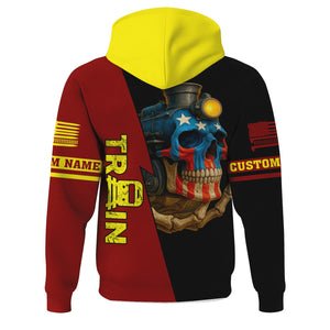 Railspirit Personalized Denver and Rio Grande Western Railroad Hoodie Train Skull American Flag Zip Up Hoodie All Over Print
