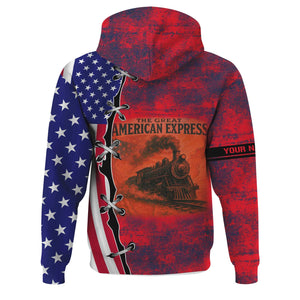 Railspirit Personalized Wabash Railroad Hoodie Retro American Express Train With USA Flag Zip Up Hoodie