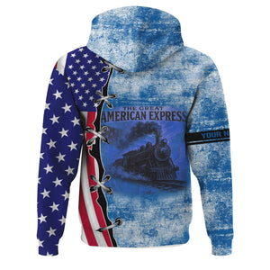 Railspirit Personalized Union Pacific Railroad Hoodie Retro American Express Train With USA Flag Big Boy Zip Up Hoodie