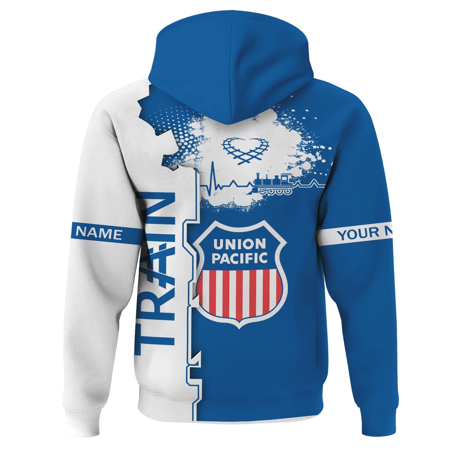 Railspirit Personalized Union Pacific Railroad Hoodie Engine Heartbeat and Track Love Style Big Boy Zip Up Hoodie Gift Idea For Train Lovers