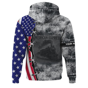 Railspirit Personalized Western Pacific Railroad Hoodie Retro American Express Train With USA Flag Zip Up Hoodie