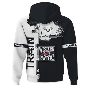 Railspirit Personalized Western Pacific Railroad Hoodie Engine Heartbeat and Track Love Style Zip Up Hoodie Gift Idea For Train Lovers