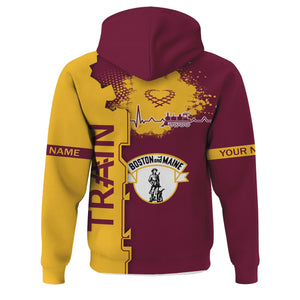 Railspirit Personalized Boston and Maine Railroad Hoodie Engine Heartbeat and Track Love Style Zip Up Hoodie Gift Idea For Train Lovers