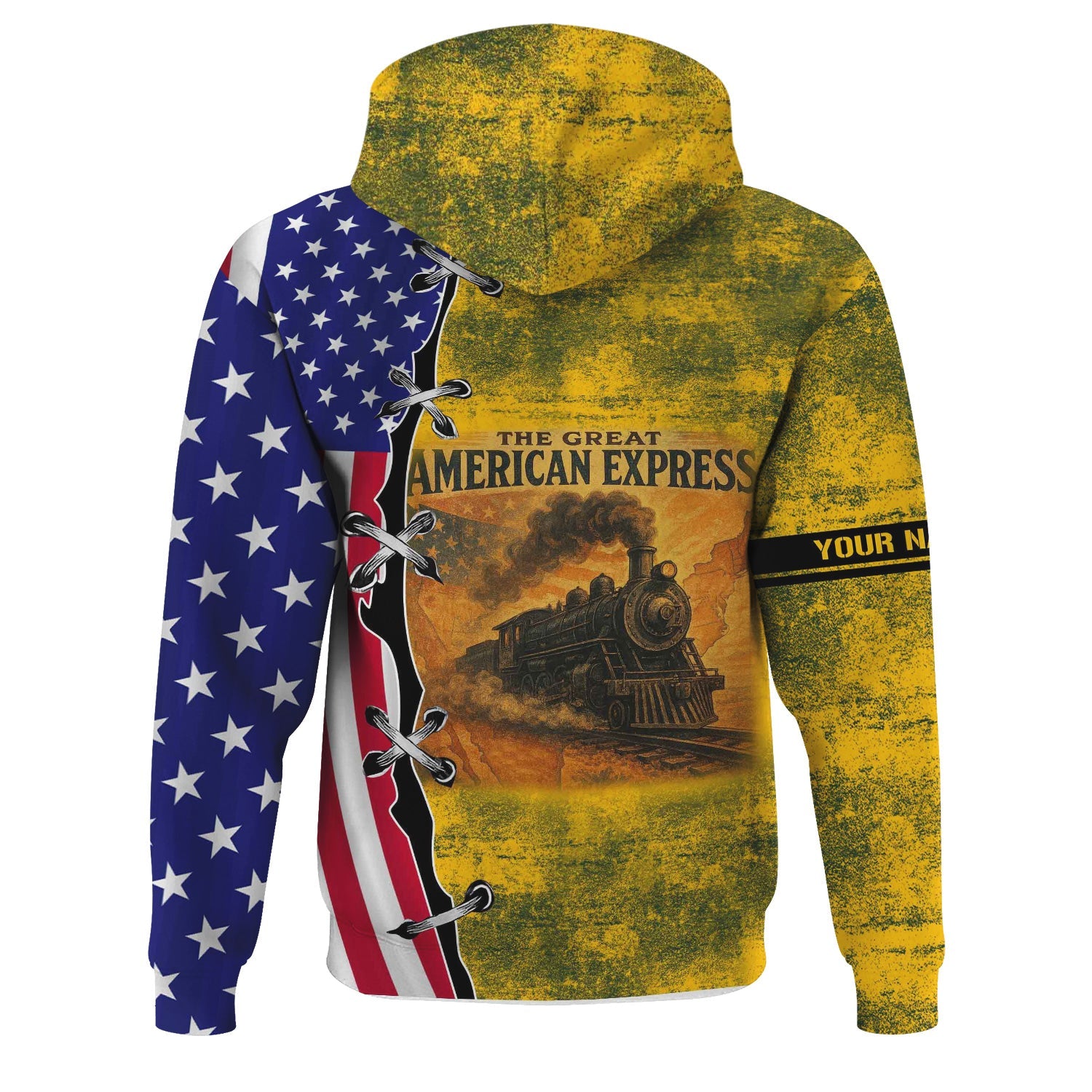 Railspirit Personalized New York, New Haven and Hartford Railroad Hoodie Retro American Express Train With USA Flag New Haven Railroad Zip Up Hoodie