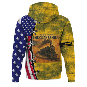 Railspirit Personalized New York, New Haven and Hartford Railroad Hoodie Retro American Express Train With USA Flag New Haven Railroad Zip Up Hoodie
