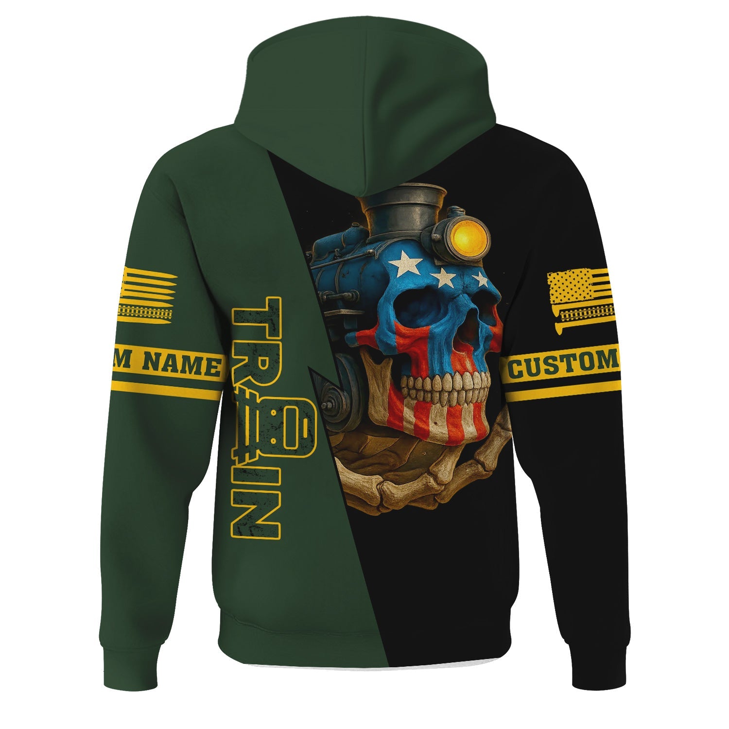 Railspirit Personalized New York, New Haven and Hartford Railroad Hoodie Train Skull American Flag New Haven Railroad Zip Up Hoodie
