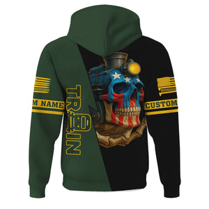 Railspirit Personalized New York, New Haven and Hartford Railroad Hoodie Train Skull American Flag New Haven Railroad Zip Up Hoodie