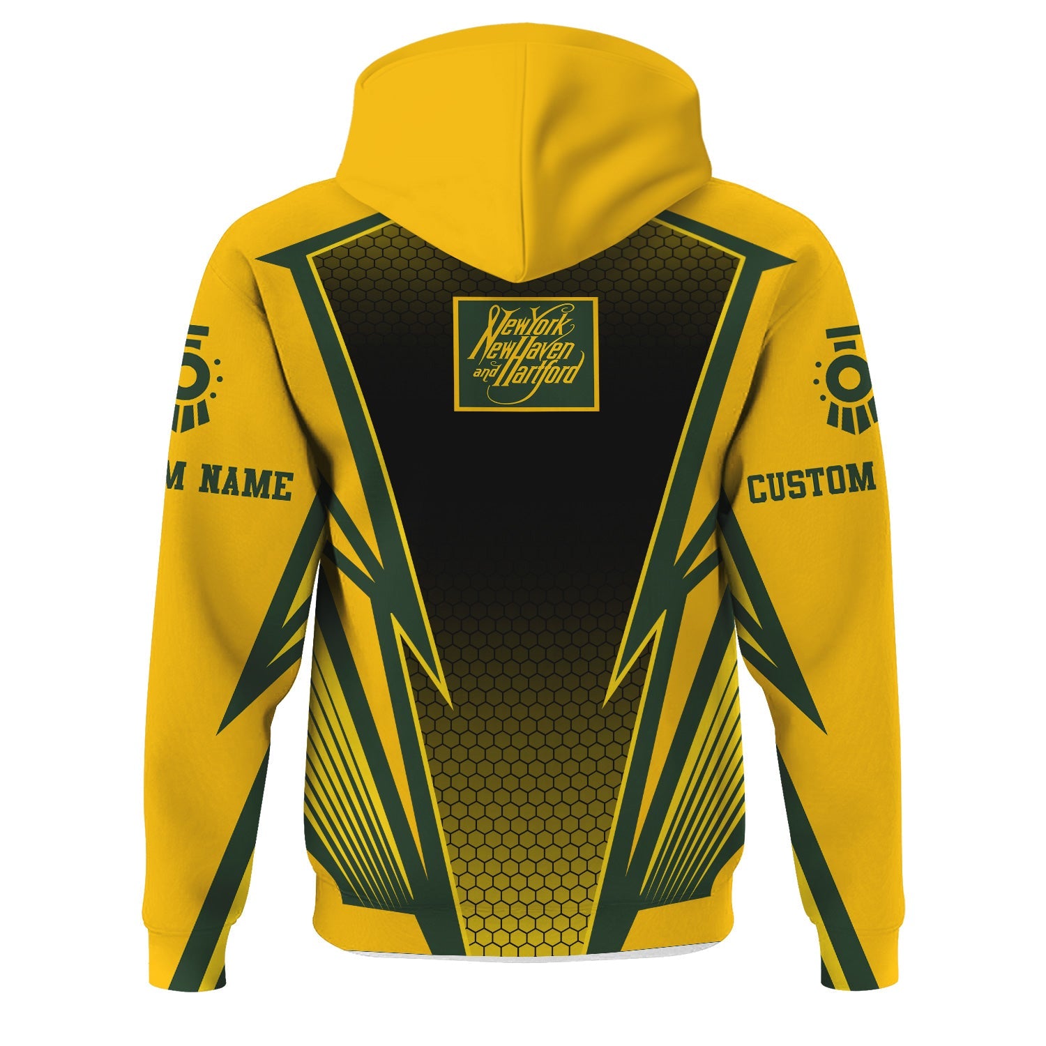 Railspirit Personalized New York, New Haven and Hartford Railroad Hoodie Lightning Graphic Style New Haven Railroad Zip Up Hoodie Gift Idea For Train Lover