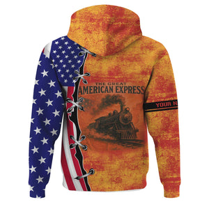 Railspirit Personalized Louisville and Nashville Railroad Hoodie Retro American Express Train With USA Flag L&N Zip Up Hoodie
