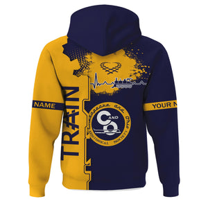 Railspirit Personalized Chesapeake and Ohio Railway Hoodie Engine Heartbeat and Track Love Style C&O Zip Up Hoodie Gift Idea For Train Lovers