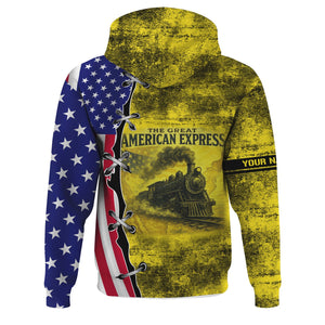 Railspirit Personalized Clinchfield Railroad Hoodie Retro American Express Train With USA Flag Zip Up Hoodie