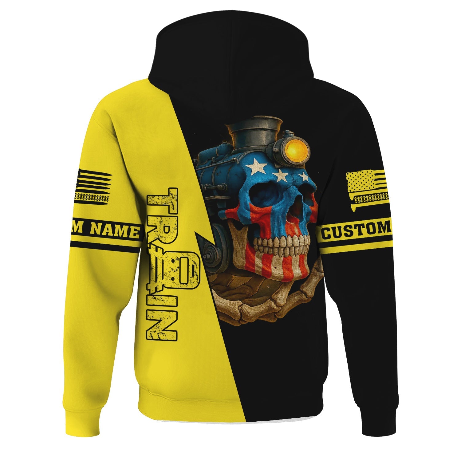 Railspirit Personalized Clinchfield Railroad Hoodie Train Skull American Flag Zip Up Hoodie All Over Print