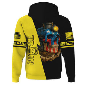 Railspirit Personalized Clinchfield Railroad Hoodie Train Skull American Flag Zip Up Hoodie All Over Print