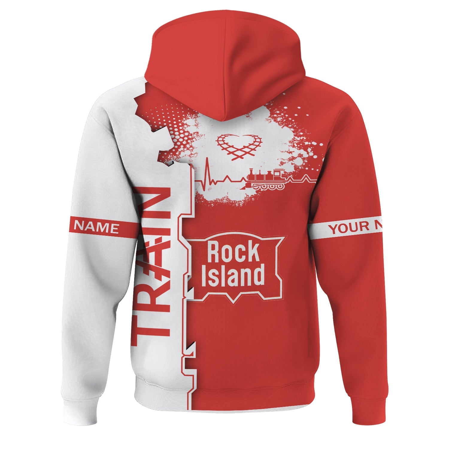 Railspirit Personalized Chicago, Rock Island and Pacific Railroad Hoodie Engine Heartbeat and Track Love Style Rock Island Railroad Zip Up Hoodie