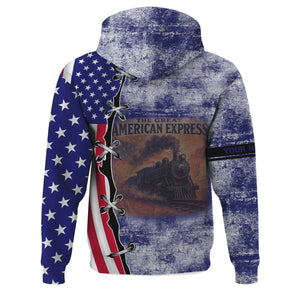 Railspirit Personalized B&O Great States Railroad Hoodie Retro American Express Train With USA Flag Zip Up Hoodie