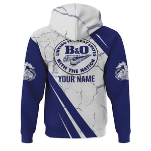 Railspirit Personalized B&O Great States Railroad Hoodie Crackle Texture Style Train Zip Up Hoodie For Trackhead