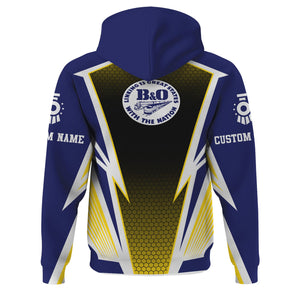 Railspirit Personalized B&O Great States Railroad Hoodie Lightning Graphic Style Zip Up Hoodie Gift Idea For Train Lover