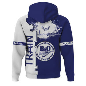 Railspirit Personalized B&O Great States Railroad Hoodie Engine Heartbeat and Track Love Style Zip Up Hoodie Gift Idea For Train Lovers