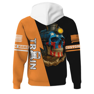 Railspirit Personalized BNSF Railway Hoodie Train Skull American Flag Zip Up Hoodie All Over Print