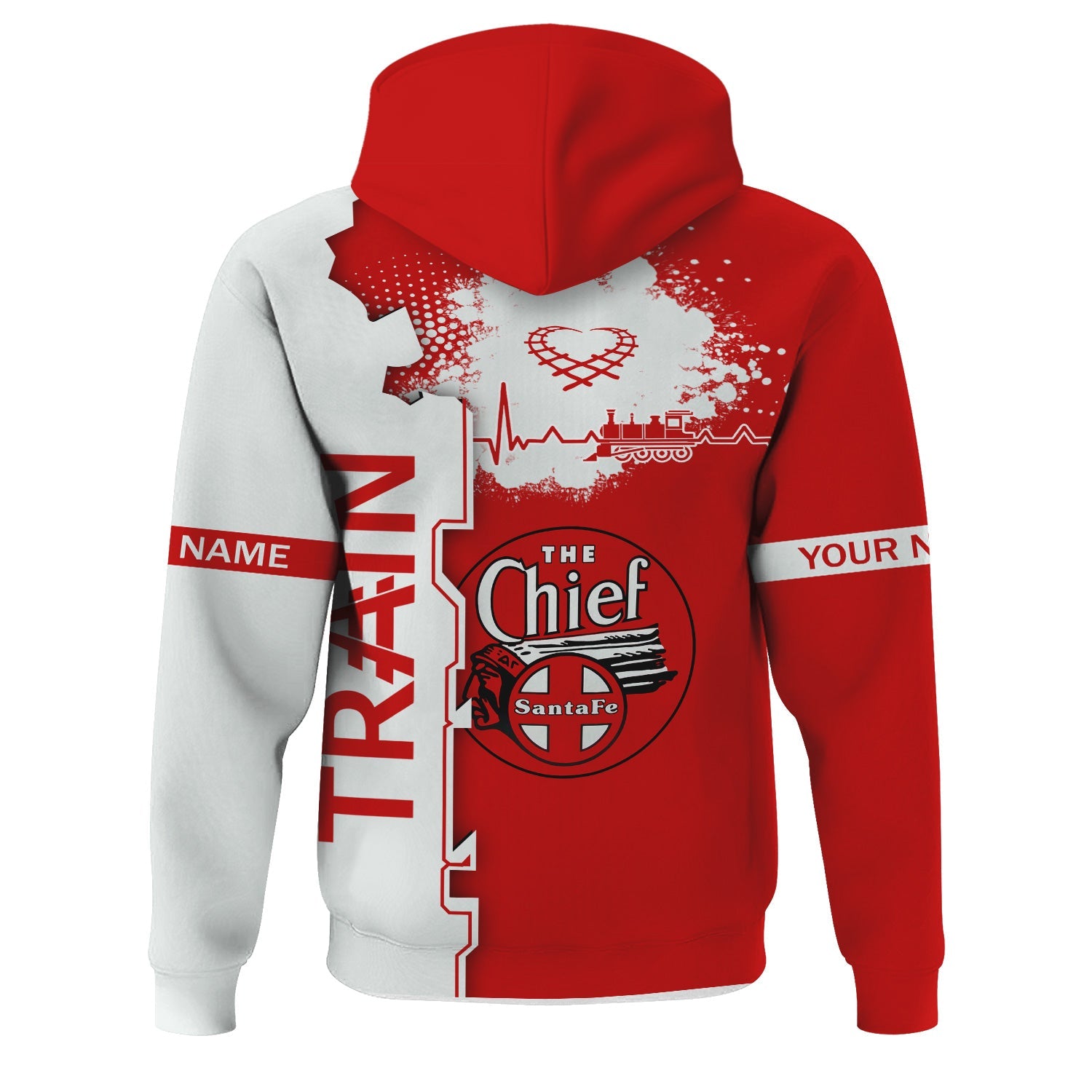 Railspirit Personalized The Chief Santa Fe Railroad Hoodie Engine Heartbeat and Track Love Style Zip Up Hoodie Gift Idea For Train Lovers
