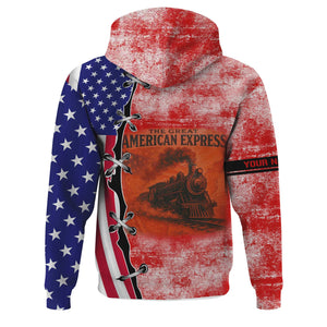 Railspirit Personalized The Chief Santa Fe Railroad Hoodie Retro American Express Train With USA Flag Zip Up Hoodie