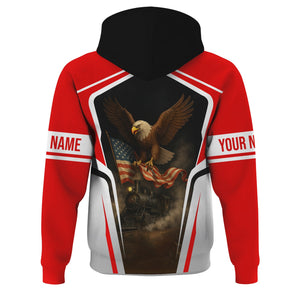 Railspirit Personalized Katy Railroad Hoodie American Eagle Vintage Train Zip Up Hoodie