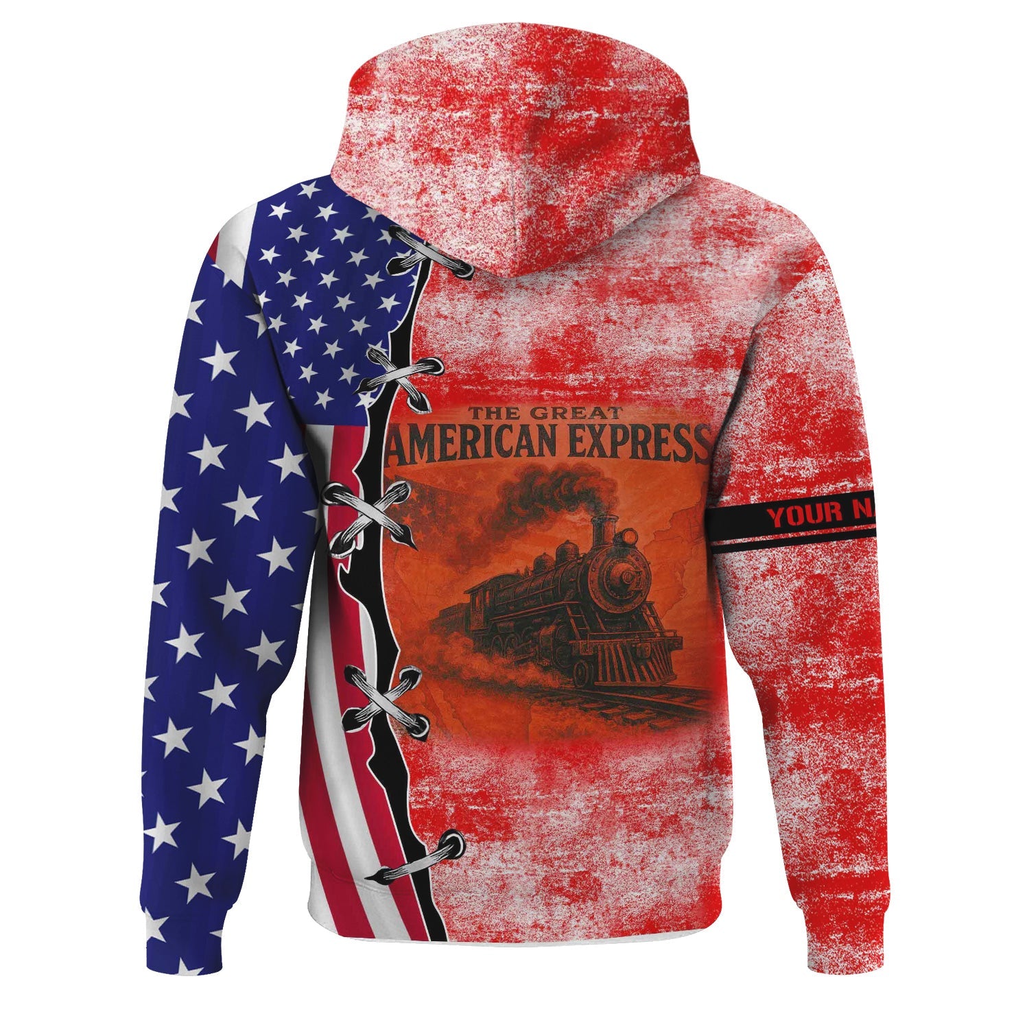 Railspirit Personalized Katy Railroad Hoodie Retro American Express Train With USA Flag Zip Up Hoodie