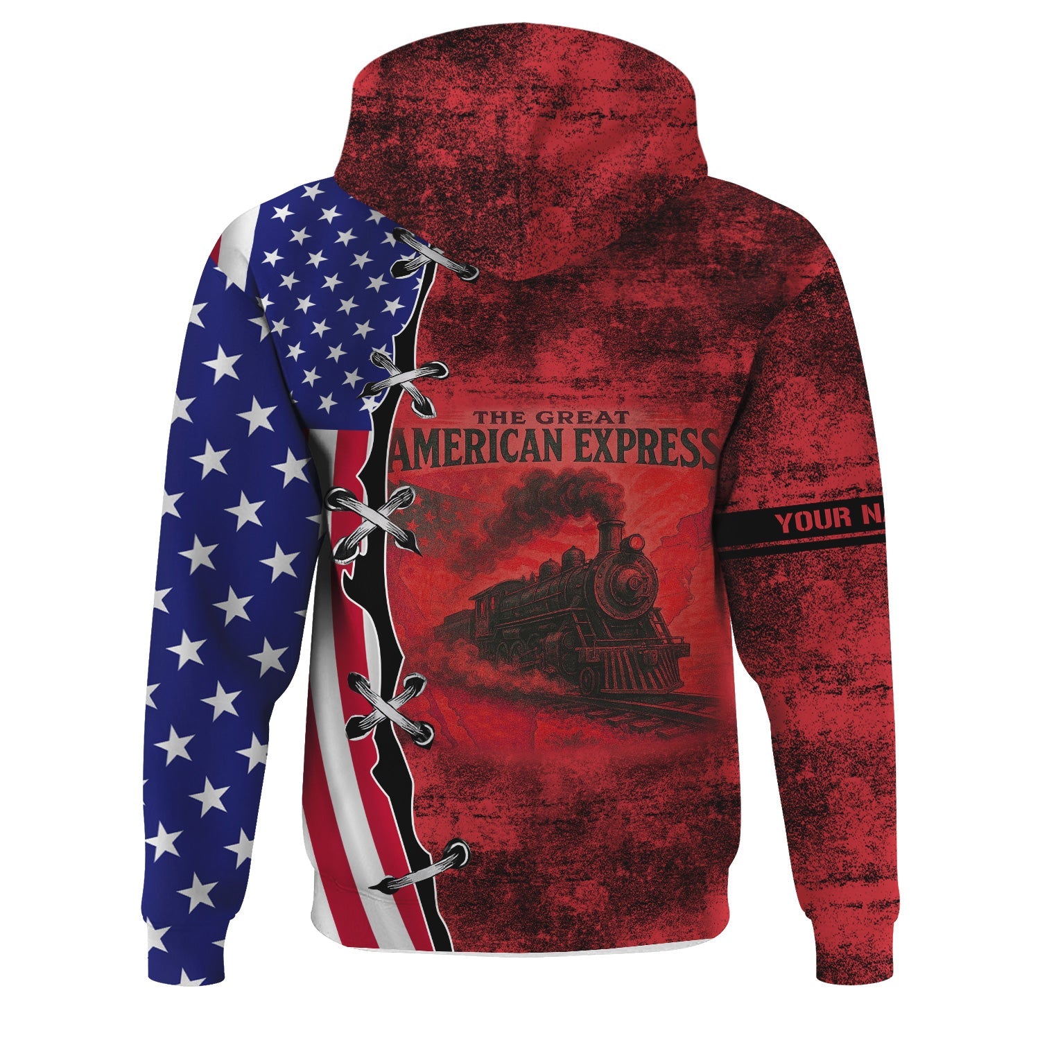 Railspirit Personalized Pacific Electric Railroad Hoodie Retro American Express Train With USA Flag Zip Up Hoodie