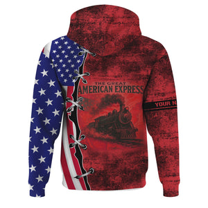Railspirit Personalized Pacific Electric Railroad Hoodie Retro American Express Train With USA Flag Zip Up Hoodie