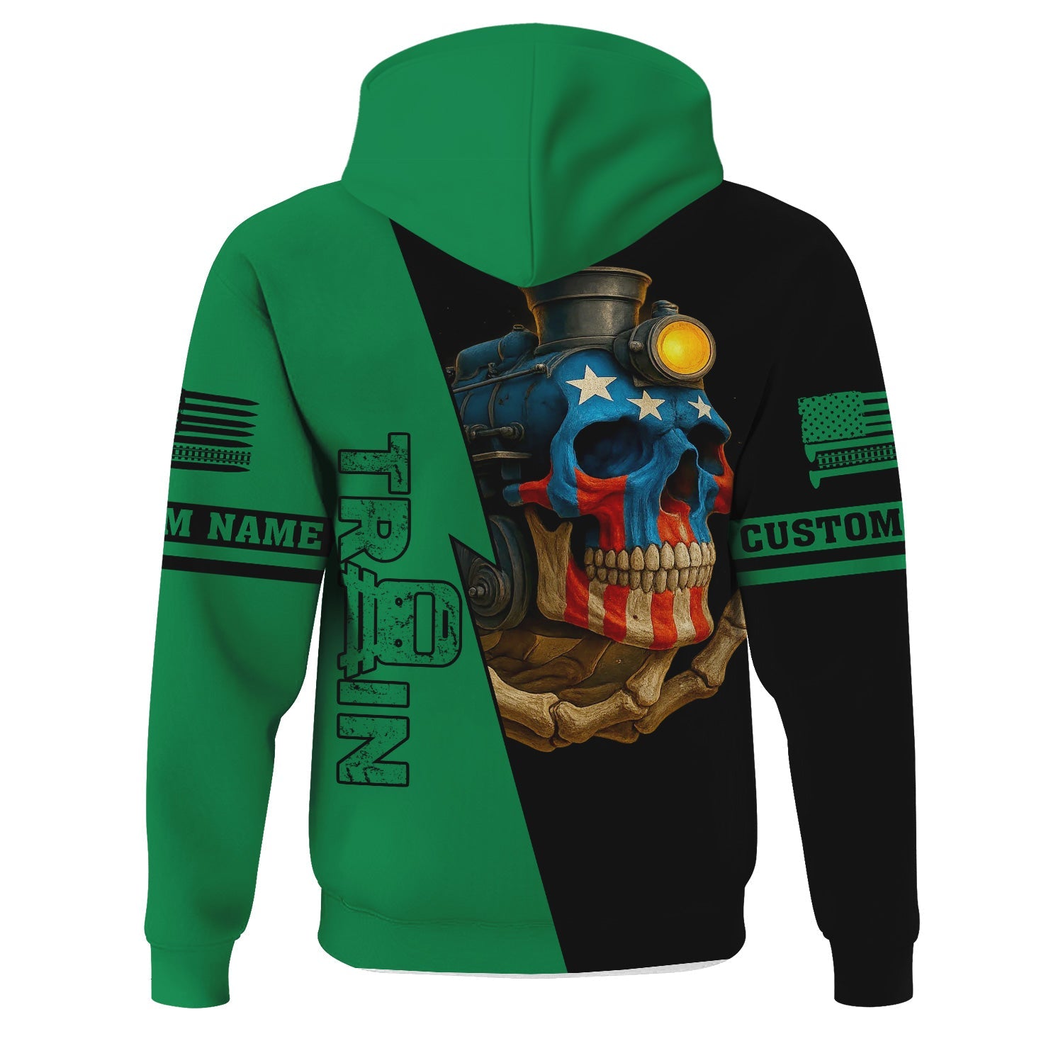 Railspirit Personalized Pittsburgh And Lake Erie Railroad Hoodie Train Skull American Flag Zip Up Hoodie All Over Print