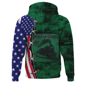 Railspirit Personalized Pittsburgh And Lake Erie Railroad Hoodie Retro American Express Train With USA Flag Zip Up Hoodie